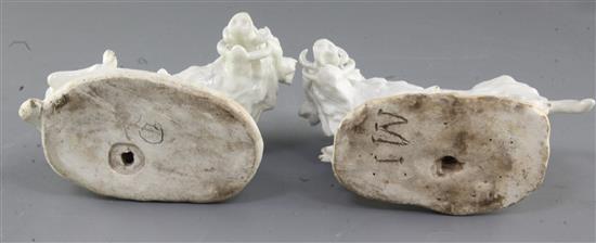 A rare pair of Derby dry-edge figures of wild boars, c.1750-5, l. 14.5cm and 16,.5cm, small areas of restoration